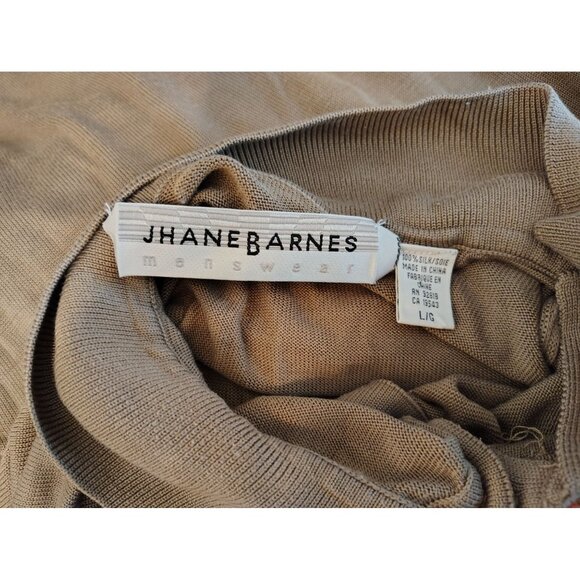 Jhane Barnes Large Men's Silk Sweater, Tan Taupe Long Sleeve Collared 1/4 Button - Picture 3 of 3